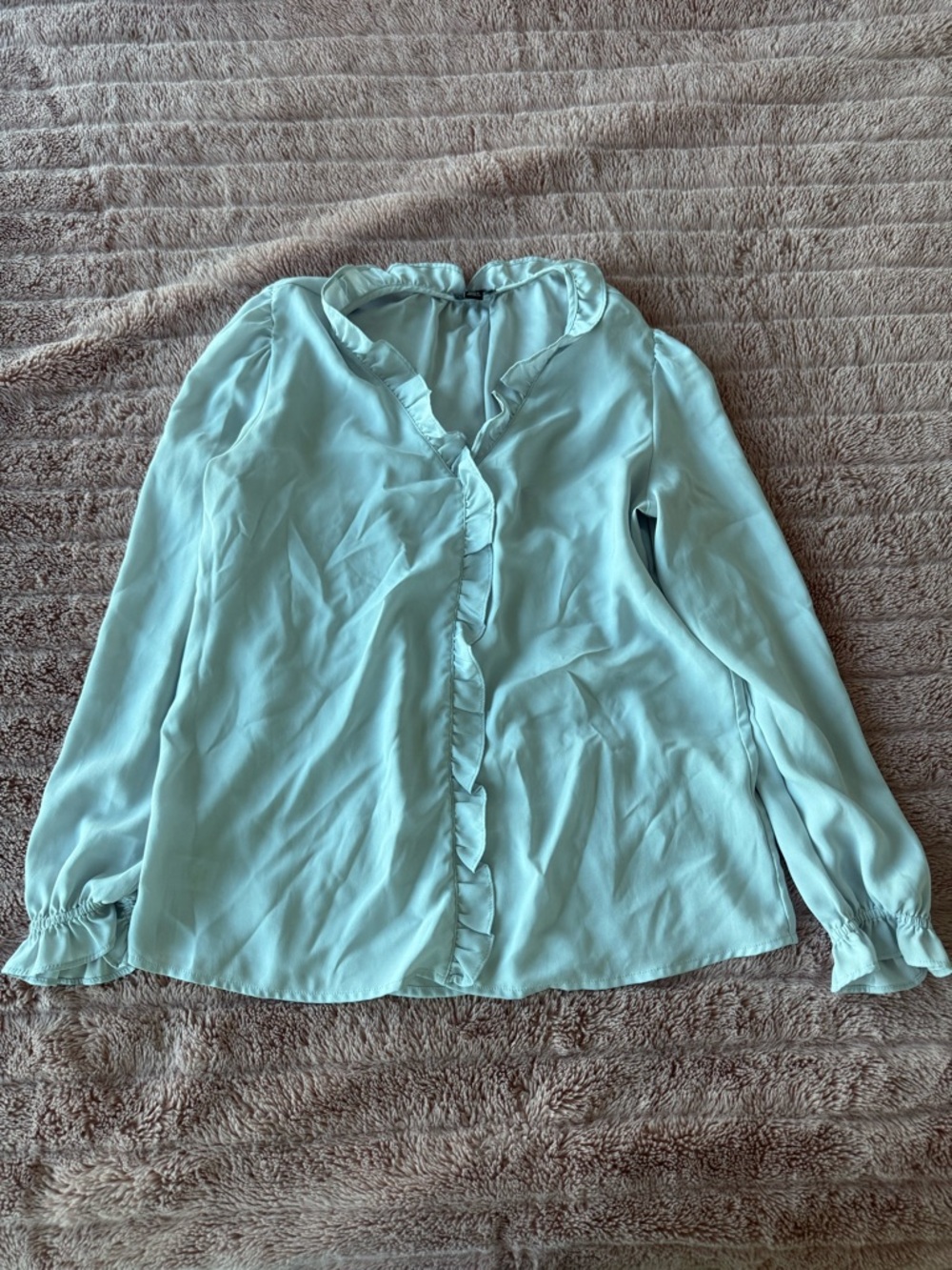 Ann Taylor Light Gray Ruffle-Front Blouse
